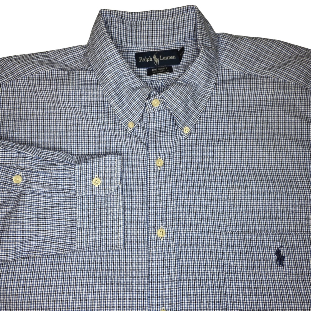 Ralph Lauren Blue Plaid Button Down‎ Shirt Men's XXL Long Sleeve Big Shirt